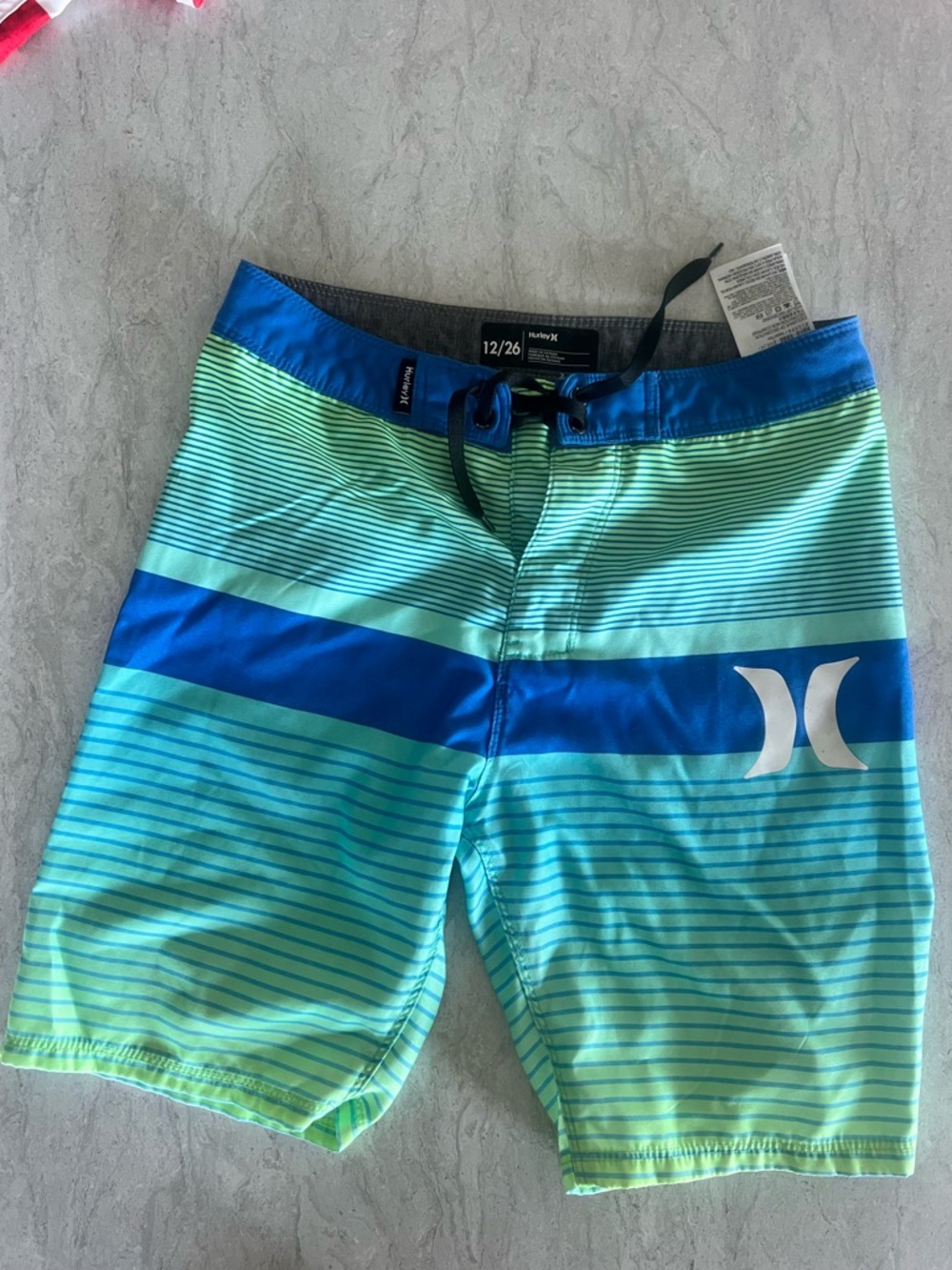 Hurley Boys 12/26 Blue & Green Striped Boardshorts